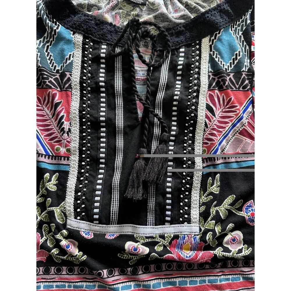 Womens RXB Black Lead Plant Sleeveless Split Neck Tunic Shirt Blouse Size XL - Picture 6 of 6